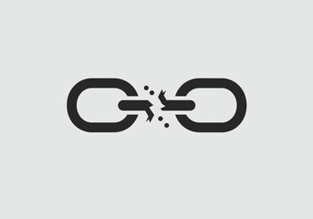 A broken black chain link on a light gray background