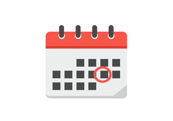 A calendar icon with black blocks a red border around a date