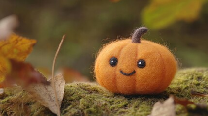 Obraz premium Cute felt pumpkin in autumnal setting