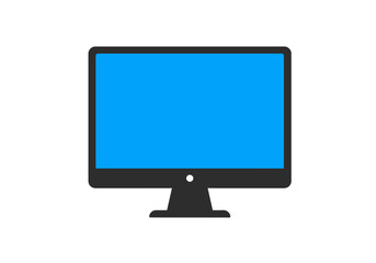 A dark gray desktop monitor displays a blue screen with a small white dot in the center of its lower frame