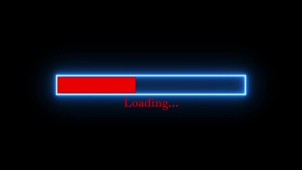 loading bar icon animation glowing neon red and blue color uploading and downloading updating sign symbol on black background