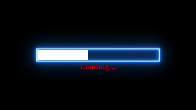 loading bar icon animation glowing neon white and blue color uploading and downloading updating sign symbol on black background - Powered by Adobe