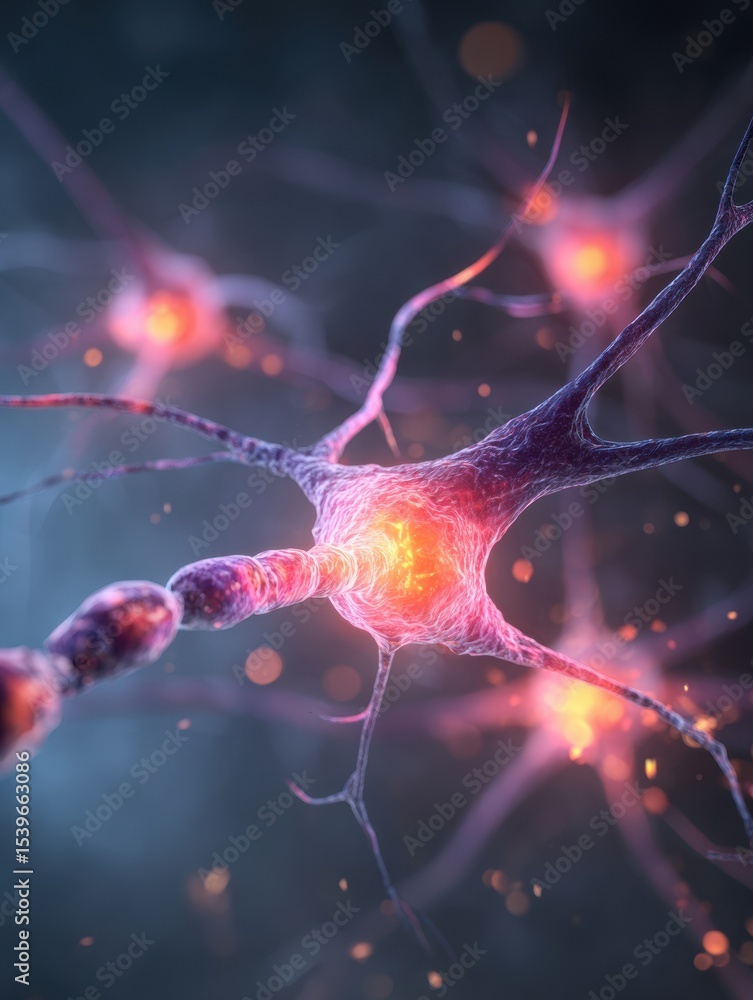 Fototapete Glowing Nervous System Diagram Highlighting Synapses With a Vibrant Gradient Background for a Detailed Visualization of Neural Pathways