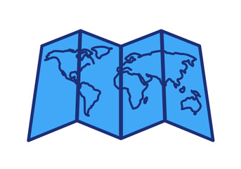 A lightblue world map is folded accordionstyle with a darkerblue outline against a white background