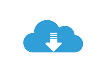 A sky blue cloud with a downward arrow inside symbolizes data downloading