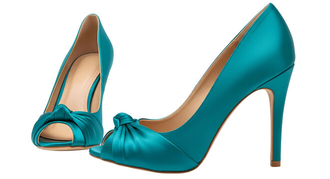 A Elegant Turquoise High Heel Shoes with Bow Design Isolated on Transparent Background