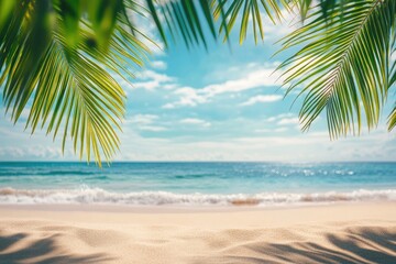Tropical beach scene with palm fronds (1)