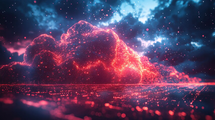 Futuristic cloud with glowing particles and abstract data visualization creates mesmerizing