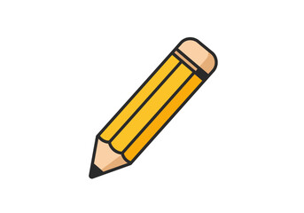A yellow pencil with black lead  an eraser at the end is on a white background