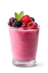 Berry Smoothie with Mixed Berries in Glass Isolated On White