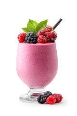Berry Smoothie with Mixed Berries in Glass Isolated On White