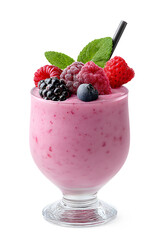 Berry Smoothie with Mixed Berries in Glass Isolated On White