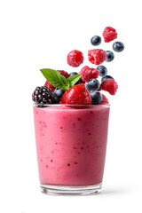 Berry Smoothie with Mixed Berries in Glass Isolated On White