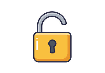 An unlocked gold padlock with a gray shackle is shown against a white background