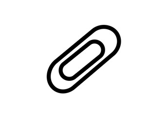 Black outline illustration of a paperclip angled on a white background