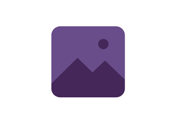 Darkpurple icon of mountains and a circle inside a rounded square minimalist style
