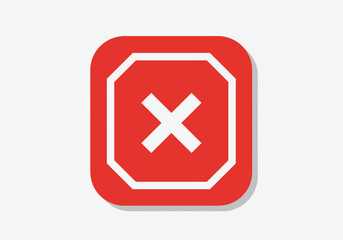 Obraz premium Red rounded square with a white border forming an octagon and a centered white X