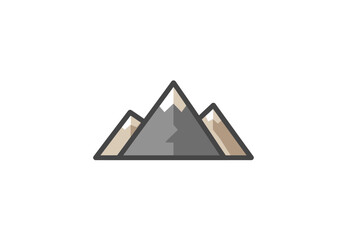 Three stylized triangular mountains are displayed with a gray outlined border