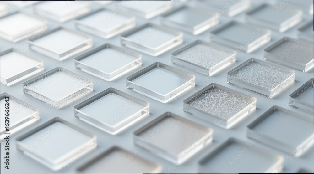 Poster detailed render of transparent resin plates in standard layout