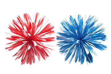Bright red and blue fireworks bursting in celebration of July's Independence Day festivities during the evening