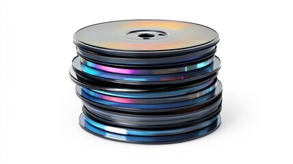Stack of CDs and DVDs isolated on white background.