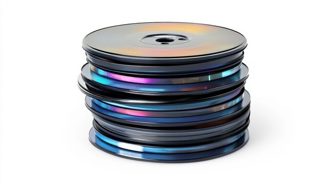 Stack of CDs and DVDs isolated on white background.
