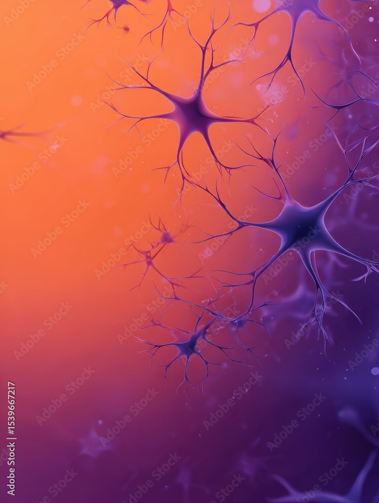 Poster Floating Neurons Create a Captivating Visual Effect Against a Smooth Gradient Background in a Digital Representation of Neural Activity