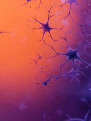 Floating Neurons Create a Captivating Visual Effect Against a Smooth Gradient Background in a Digital Representation of Neural Activity