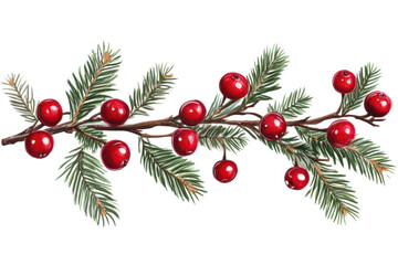 Festive Christmas garland featuring vibrant red cherries and lush green pine needles ideal for holiday decorations and celebrations