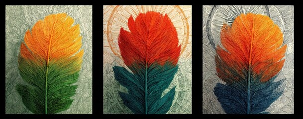 India flag colours abstract flyer set with botanical graphic elements, hand-drawn Ashoka Chakra wheel. Independence day, national holiday promotional materials. High quality