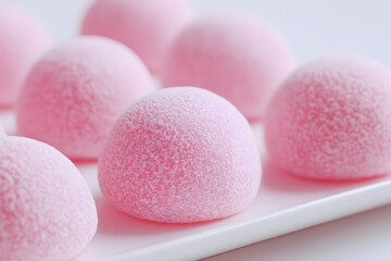 Pink Mochi Rice Cakes  Isolated On White