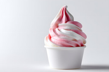 Pink Frozen Yogurt in a Cup Isolated On White
