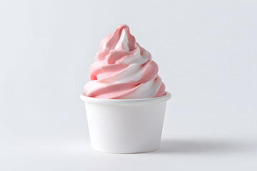 Pink Frozen Yogurt in a Cup Isolated On White