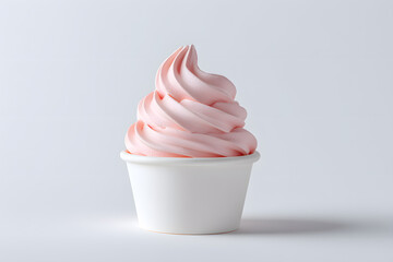 Pink Frozen Yogurt in a Cup Isolated On White