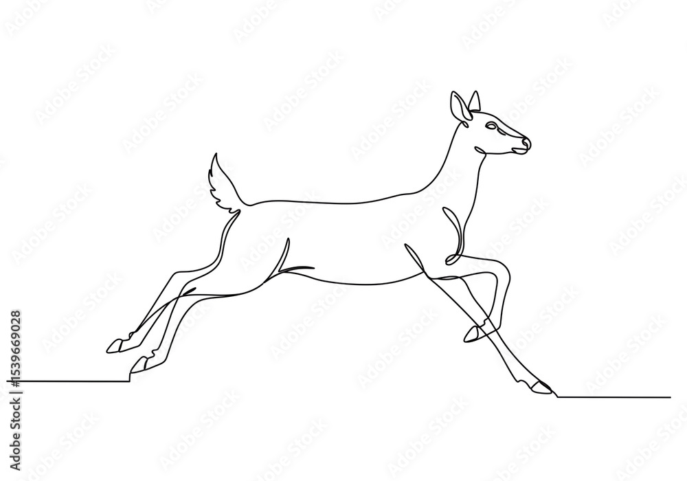 Poster single line drawing of a deer jumping over an obstacle in a minimalist and elegant style art