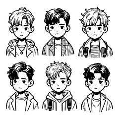 Hand drawn collection of boy avatars