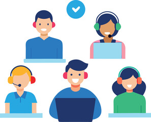 Fototapeta premium Call Center Employees Assisting Customers From Remote