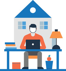 Flat Vector Design Of Productive Remote Worker In Office