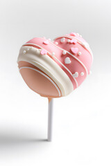 Heart-Shaped Cake Pop with Sprinkles Isolate  on White