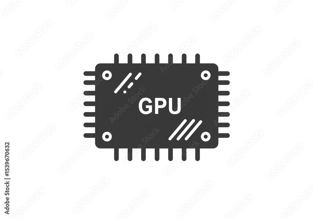 Poster a graphic processing unit or gpu chip icon in dark gray with white text on a white background