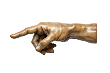 Male hand pointing towards an unseen direction against a clean white background, emphasizing gesture of direction and focus, captured in a dramatic tone