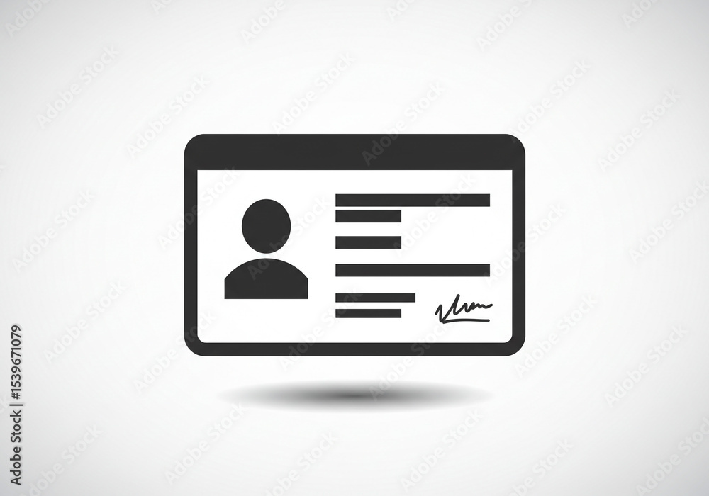 Poster an identification card with a generic profile picture and signature on a white background image