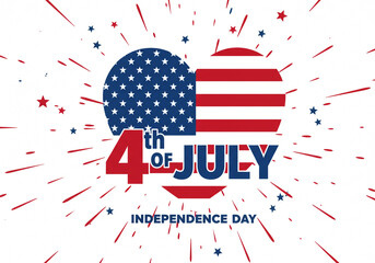 Obraz premium Fourth of july design with american flag heart and burst on a white background for independence day