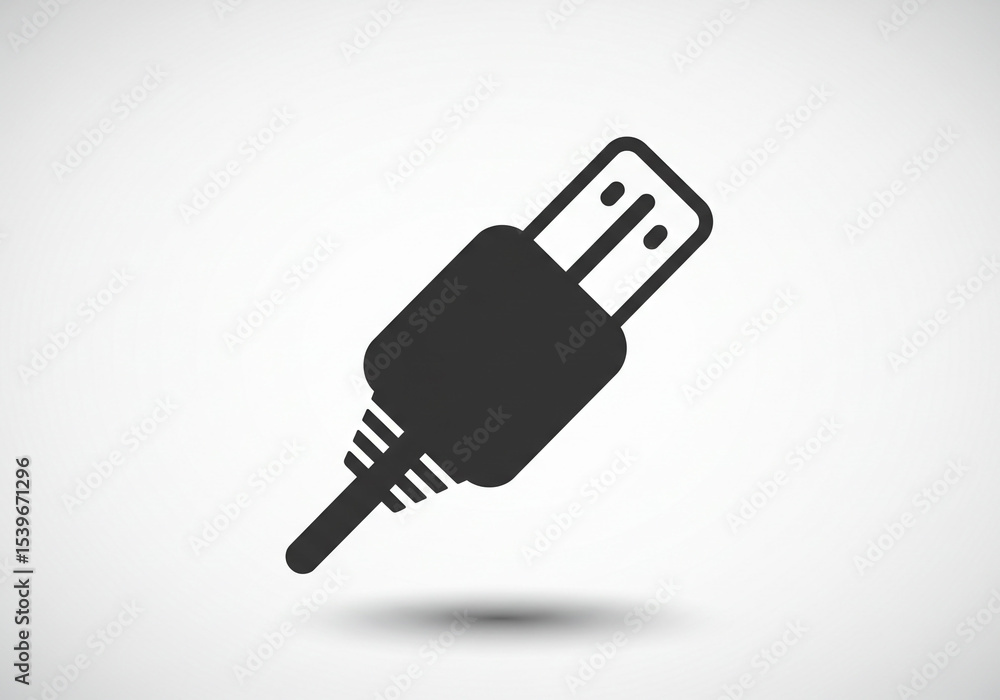Poster a black usb connector with a shadow on a white background in a simple graphic design style image