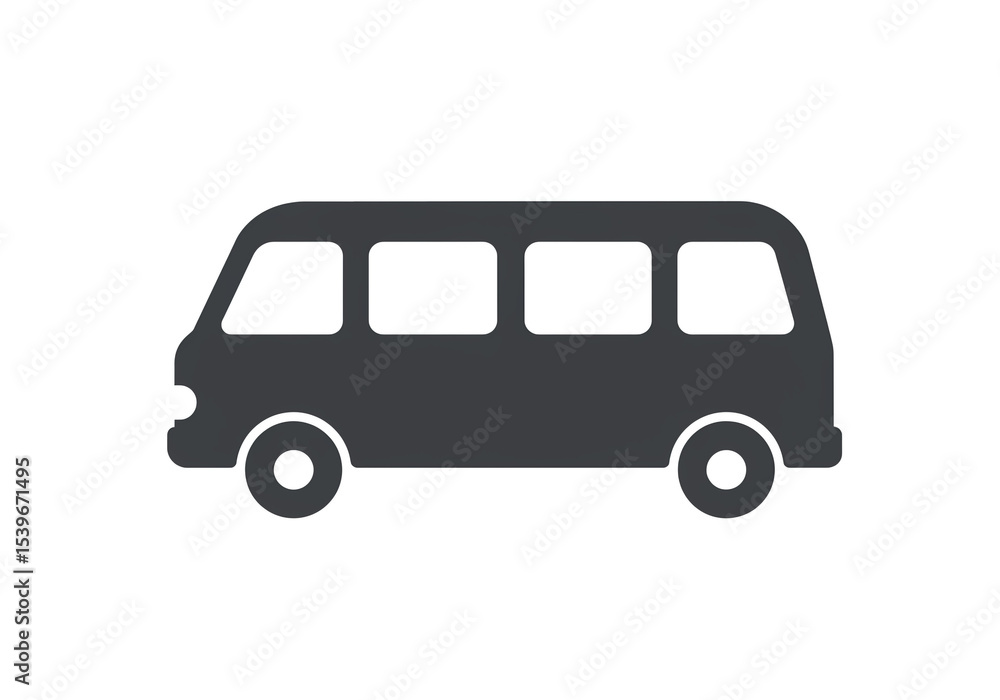 Poster a simple dark gray van with white windows and wheels on a plain white background in a side profile v