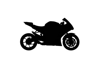 Obraz premium A silhouette of a sport motorcycle on a white background in a studio lighting environment
