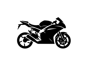 Obraz premium A detailed black silhouette of a sport motorcycle on a white background in a side view position