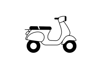 A simple black and white line drawing of a classic scooter on a plain white background showing detail