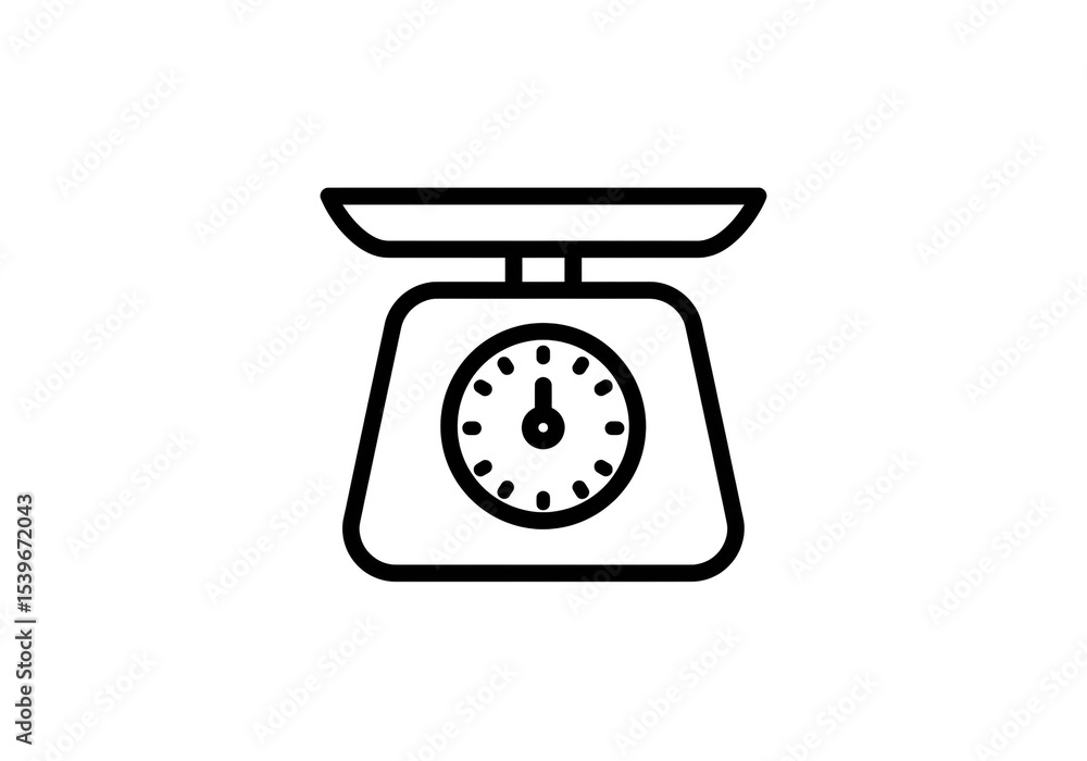 Poster a minimalist line drawing of a kitchen scale with a circular dial on a white background image design