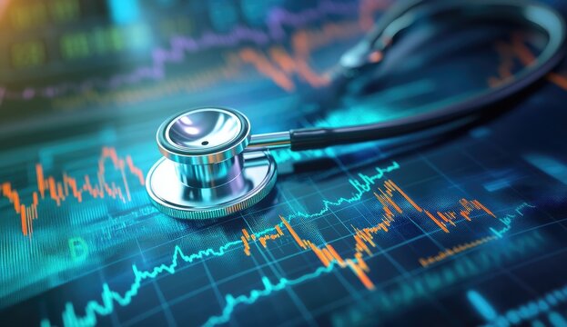 Stethoscope on financial data screen